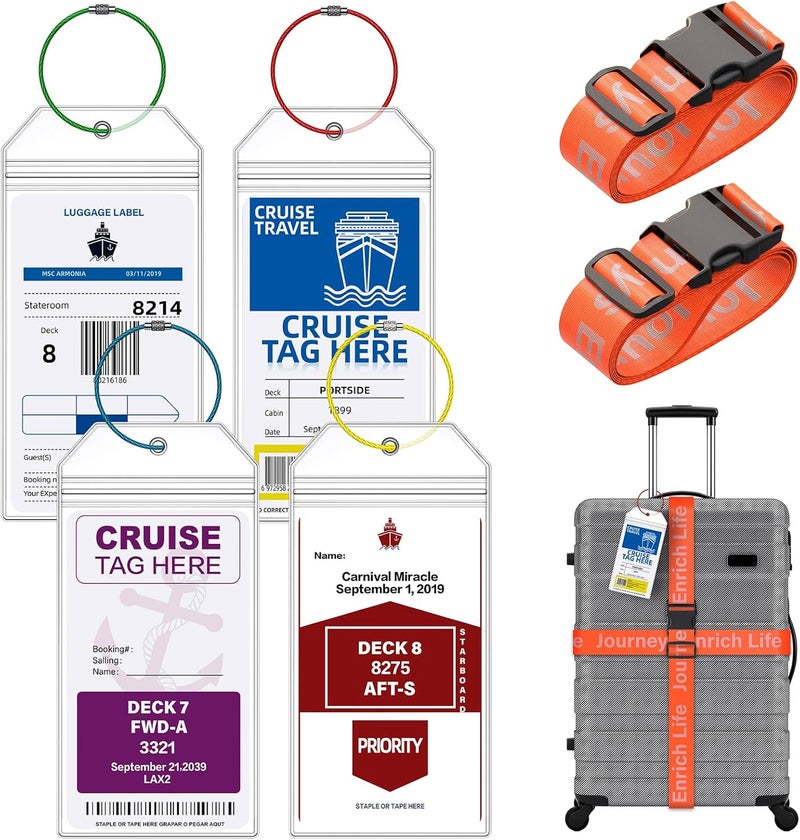Maloun Clear Waterproof Cruise Luggage Tag Holder and Luggage Strap for Carnival, MSC, Costa, NCL & Princess Cruise Ships, Cruise Ship Travel Essential for 2025-2026 (Orange) - Image 1